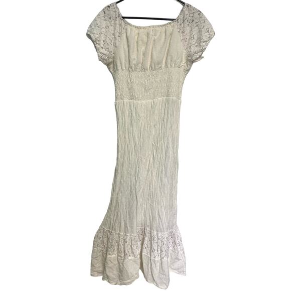 Anna-Kaci California White Cream Lace Cotton Blend Boho Sleeve Maxi Dress XL - Picture 3 of 7